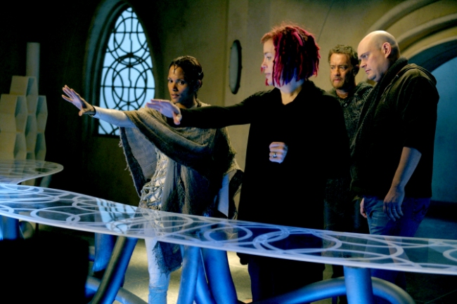 (L–r) HALLE BERRY, director LANA WACHOWSKI, TOM HANKS and director ANDY WACHOWSKI on set of the epic drama ÒCloud Atlas,Ó distributed domestically by Warner Bros. Pictures and in select international territories.